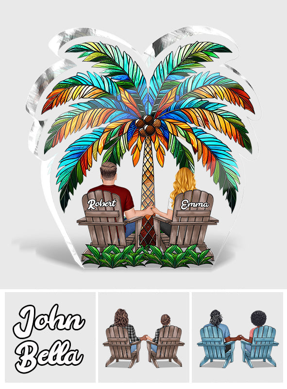 Under The Palm Tree Happy Couple - Personalized Couple Custom Shaped Acrylic Plaque