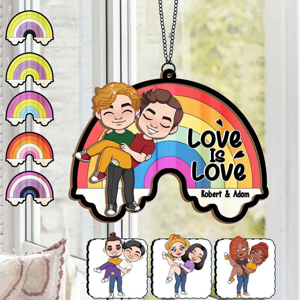 Love Is Love - Personalized Couple 2 Layered Window Hanging Suncatcher