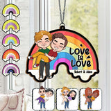 Love Is Love - Personalized Couple 2 Layered Window Hanging Suncatcher