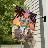 Vintage Tropical Palm Tree Beach Sunset - Personalized Couple Garden Flag