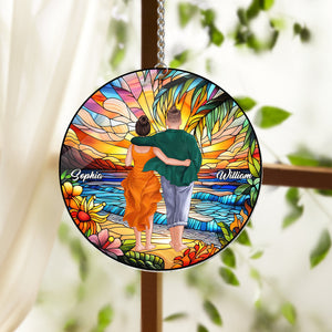 Romantic Sunset - Personalized Couple Window Hanging Suncatcher Ornament