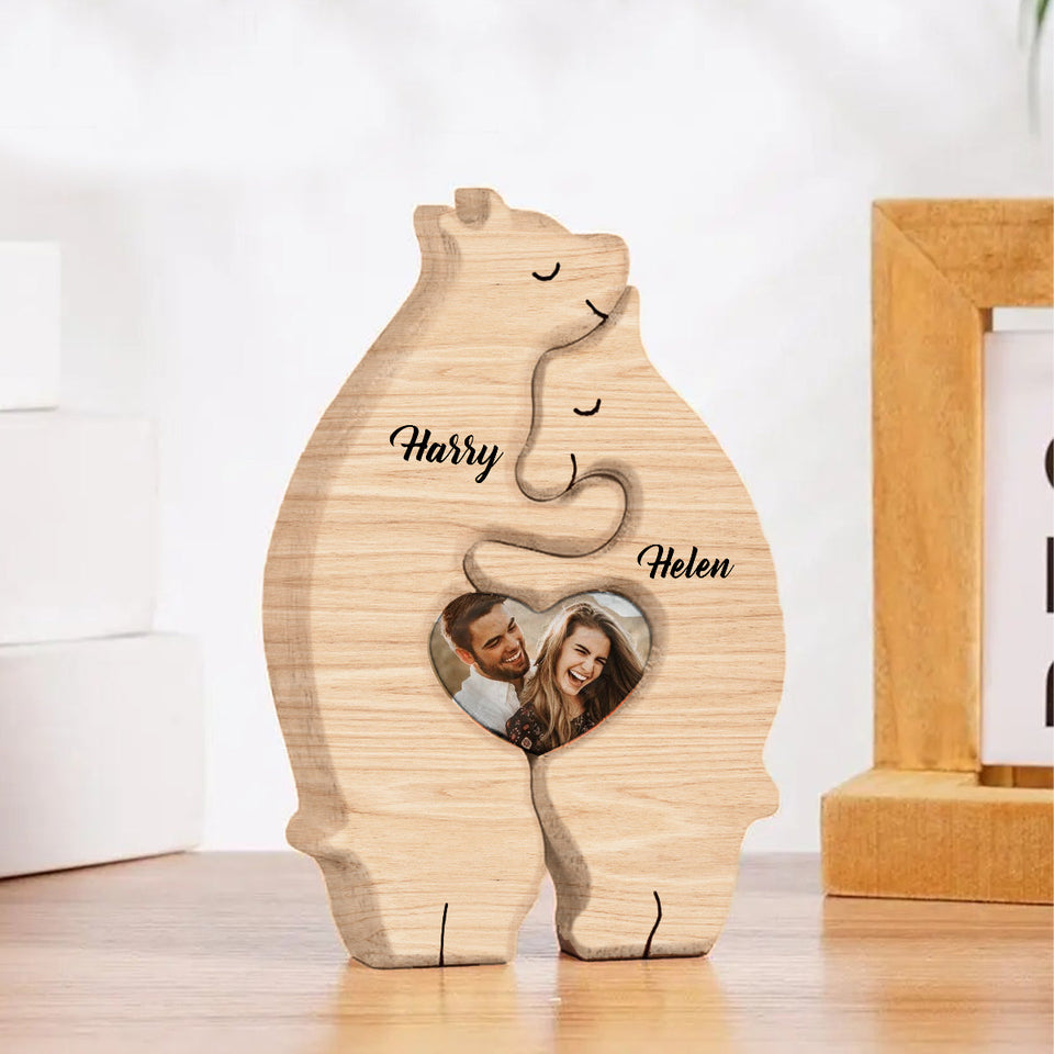 Bear Couple - Personalized Couple Wooden Art Puzzle