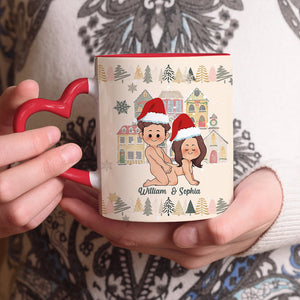 Christmas Is Coming To Poundtown - Personalized Couple Heart Handle Mug