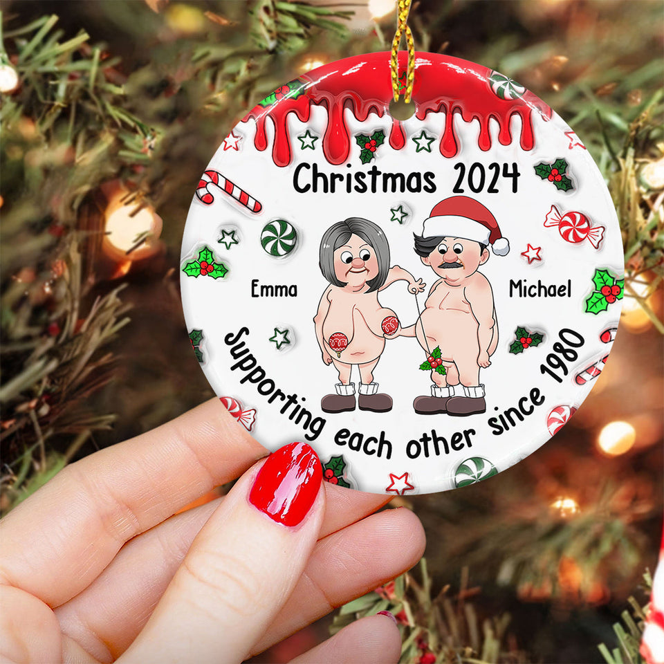 Supporting Each Other - Personalized Couple Ceramic Circle Ornament