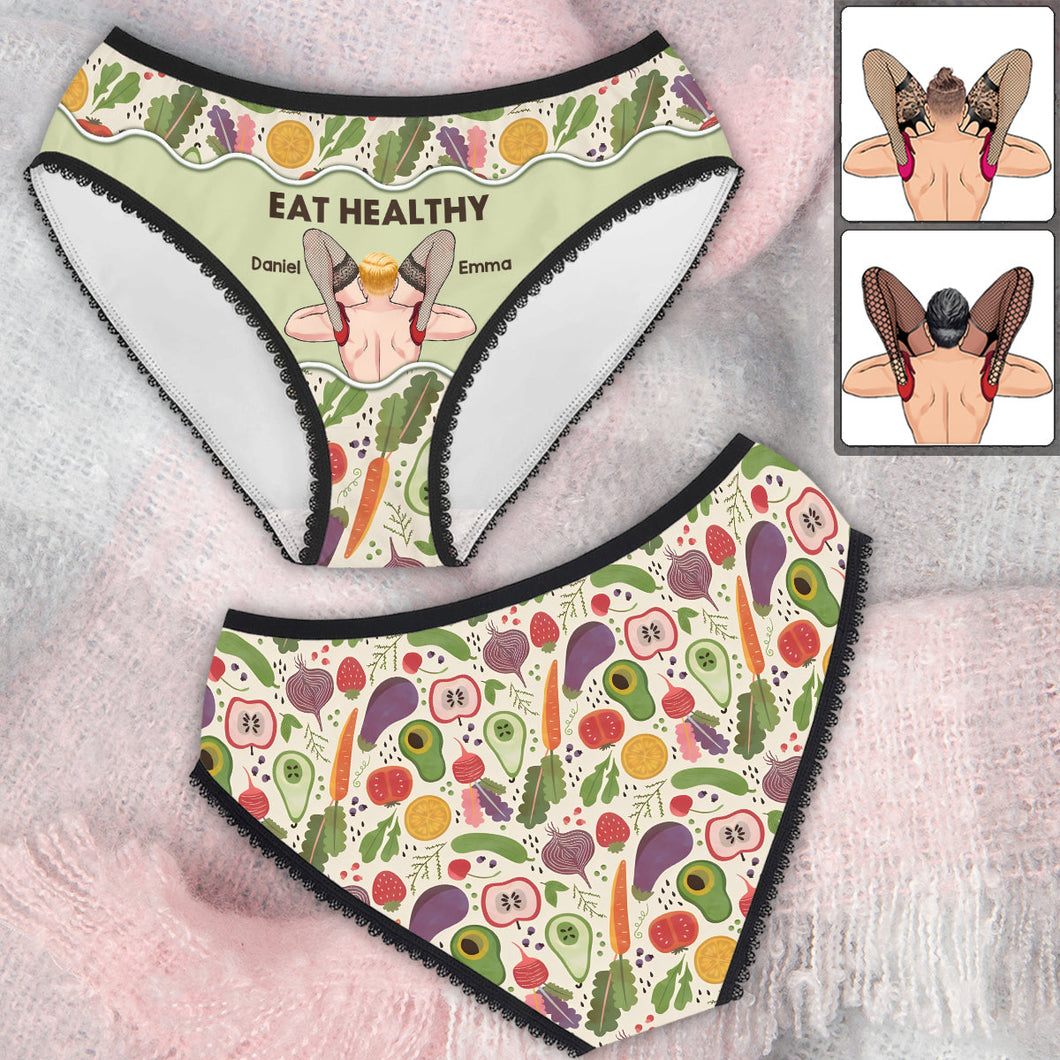 Eat Healthy - Personalized Couple Lace Border Women Briefs