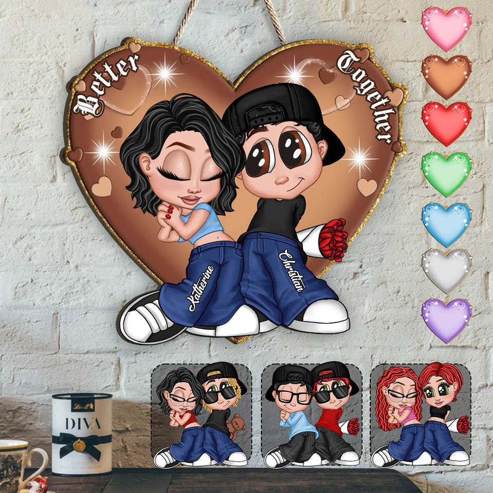 Y2K Couple - Personalized Couple Custom Shaped Wood Sign